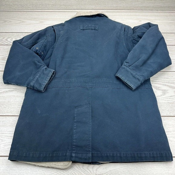 Cabela's Women M Reg Sherpa Lined Canvas Jacket Chore Coat Navy Blue Western Zip - Picture 3 of 9